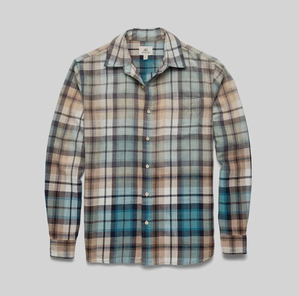 NEW SURFSIDE SUPPLY men's brian ombre plaid shirt in aqua combo